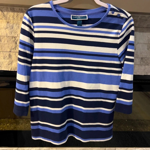 Karen Scott Tops - Karen Scott blue striped cotton blend shirt Large